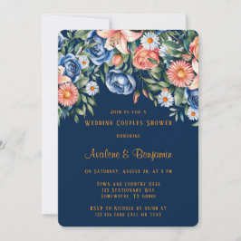 Hochzeitsdusche für Navy und Orange Peony Einladung