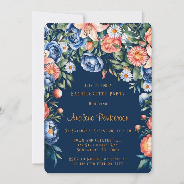 Hochzeitsdusche für Navy und Orange Peony Einladung (Vorderseite)
