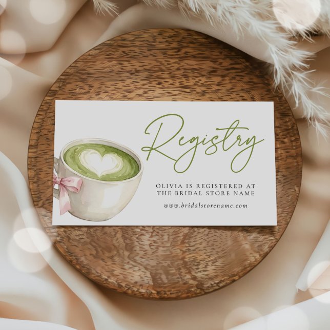 Hochzeitsdusche Registry Green Matcha Latte Begleitkarte (Von Creator hochgeladen)