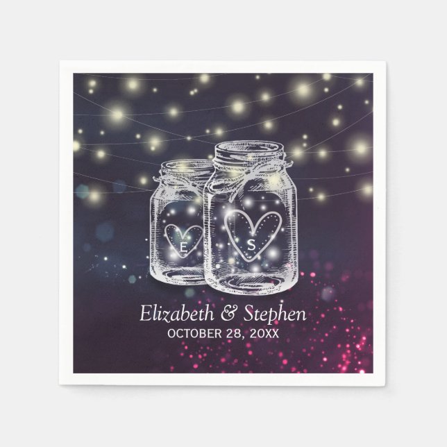 Hochzeitsdusche Schick Mason Jar Lila Lichterkette Serviette (Vorderseite)