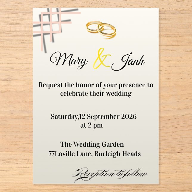Hochzeitseinladung Acryleinladungen (Vorderseite)