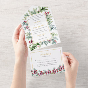 Hochzeitseinladung Ava Winter Beeren mit Rückantwo All In One Einladung