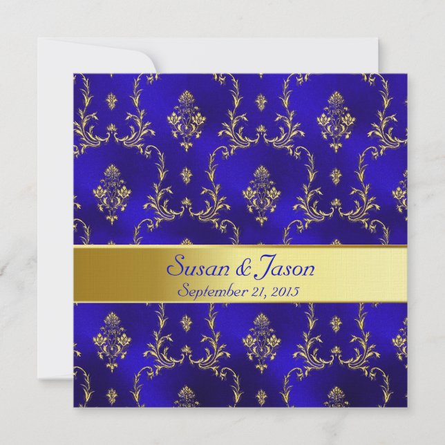 Hochzeitseinladung - Blue & Gold Einladung (Vorderseite)