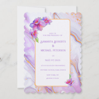 Hochzeitseinladung Blumen und Gold Lila Marmor Einladung
