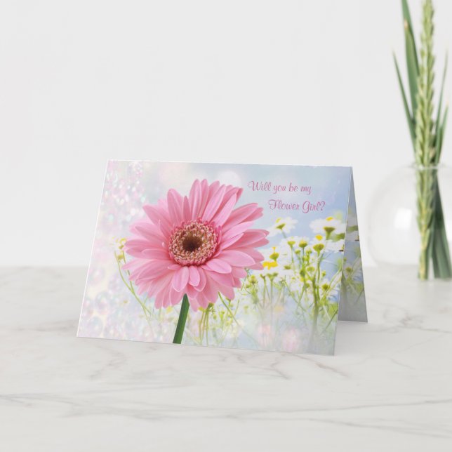 Hochzeitseinladung, Blumenmädchen, rosa Gerbera-Ka Einladung (Vorderseite)