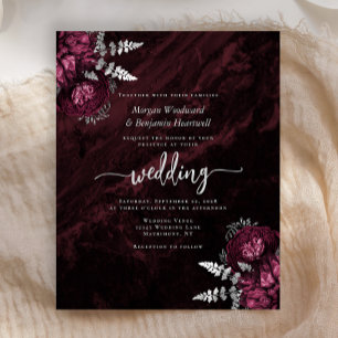 Hochzeitseinladung Budget Burgund Silber Blumen