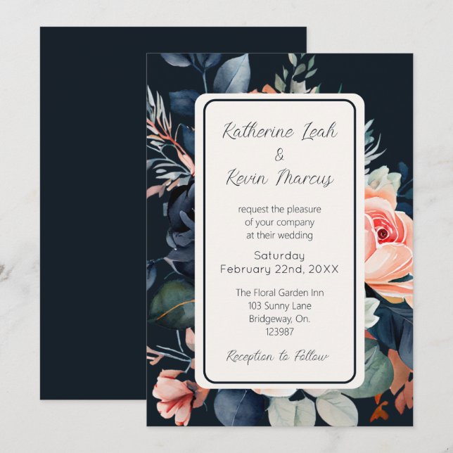 Hochzeitseinladung der blauen Rose Einladung (Vorne/Hinten)