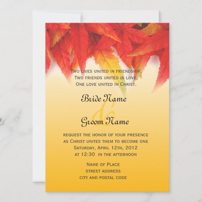Hochzeitseinladung der Religion, rote Blätter fall Einladung (Vorderseite)