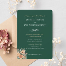 Hochzeitseinladung - Dunkelgrün mit Blumen