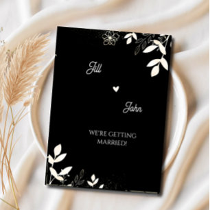 Hochzeitseinladung Elegante Flora Schwarz und Crem Einladung