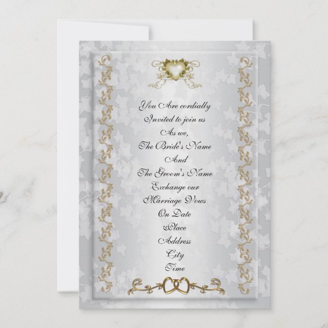 Hochzeitseinladung elegante Goldenherzen Einladung (Vorderseite)
