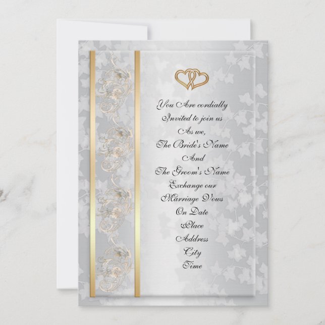 Hochzeitseinladung elegante Goldenherzen Einladung (Vorderseite)