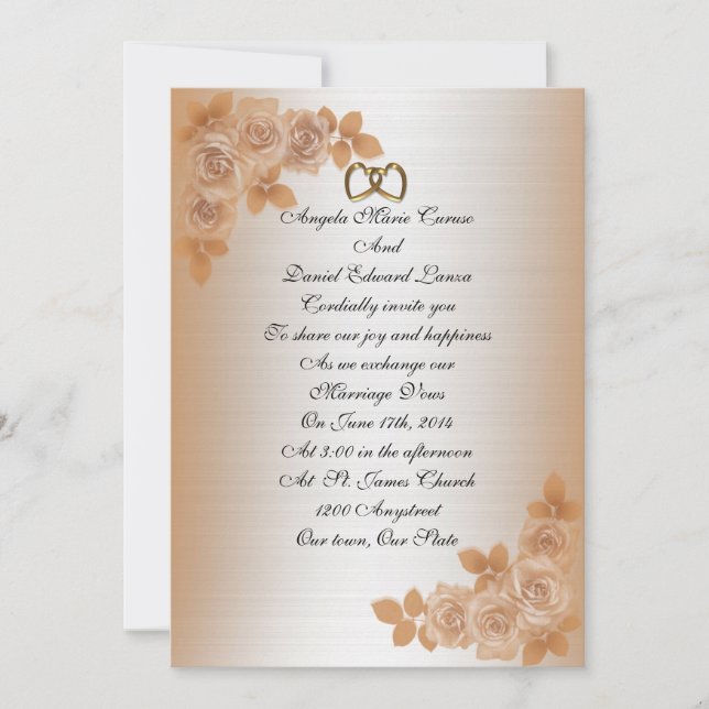 Hochzeitseinladung elegante Satin-Look Rose Einladung (Vorderseite)