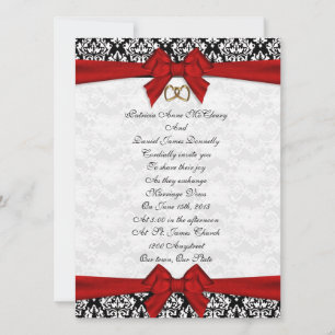 Hochzeitseinladung eleganter Damask mit rotem Boge Einladung