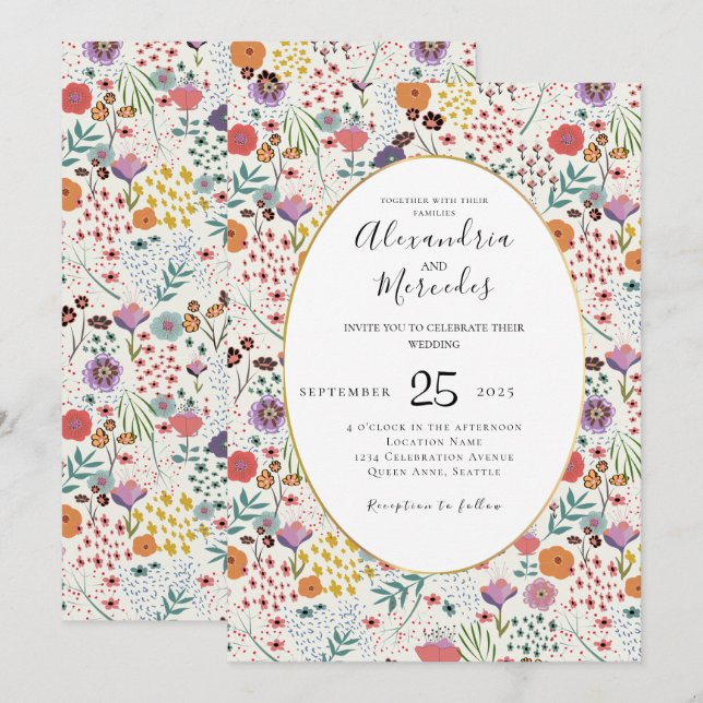 Hochzeitseinladung farbenfrohe Blume Frühlingsblum Einladung (Vorne/Hinten)