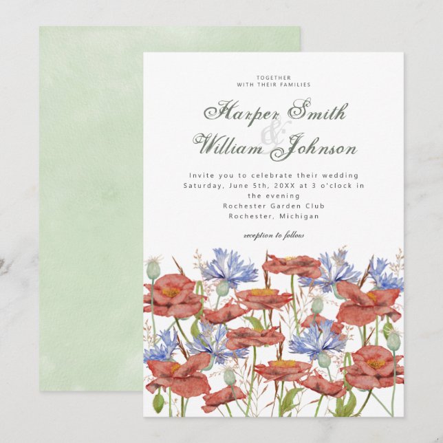 Hochzeitseinladung für Blume von Gras mit Wasserfa Einladung (Vorne/Hinten)