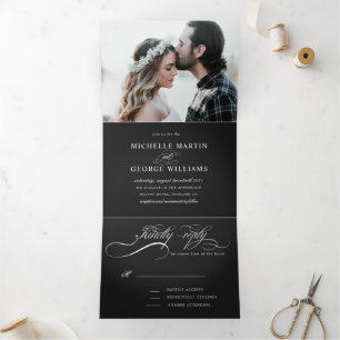Hochzeitseinladung für elegante Kalligraphie Dreifach Gefaltete Einladung