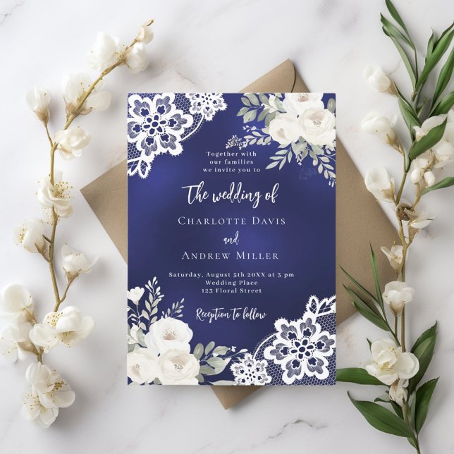 Hochzeitseinladung für Marineblau-Rosen Einladung (Von Creator hochgeladen)