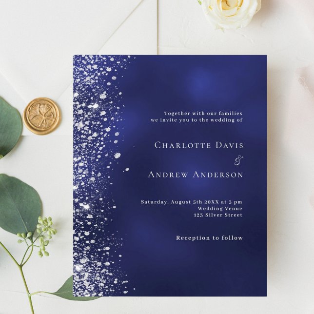 Hochzeitseinladung für Navy Blue Silver Glitzer (Von Creator hochgeladen)