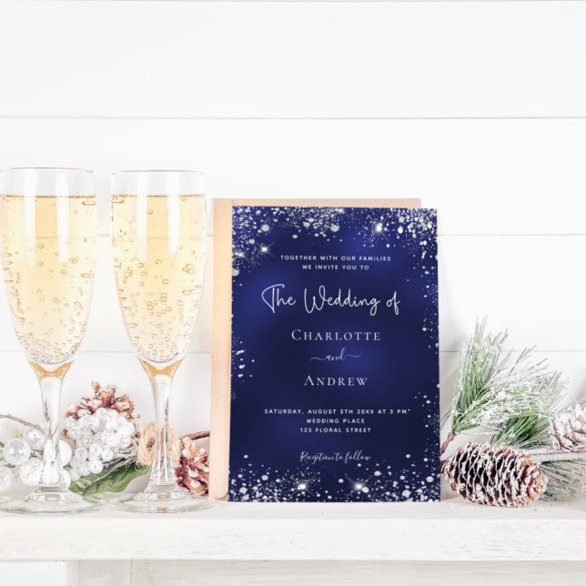 Hochzeitseinladung für Navy Blue Silver Glitzer Flyer (Von Creator hochgeladen)