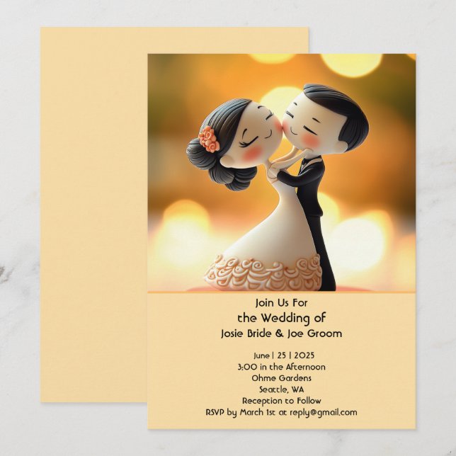 Hochzeitseinladung für niedliche Liebe Einladung (Vorne/Hinten)