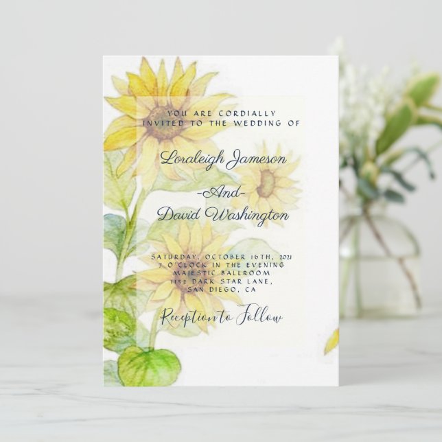 Hochzeitseinladung für Sonnenblumen Einladung (Stehend Vorderseite)