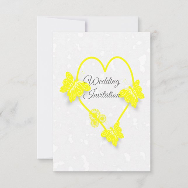 Hochzeitseinladung Gelbe Herzschmetterlinge Einladung (Vorderseite)