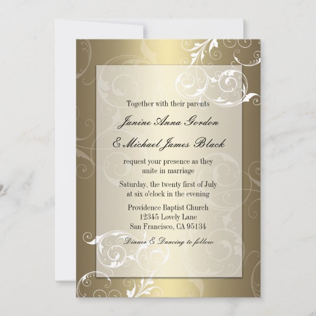 Hochzeitseinladung Gold und Weiß Einladung (Vorderseite)