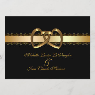 Hochzeitseinladung goldene Herzen auf schwarz Einladung