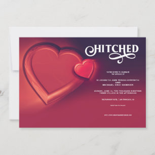 Hochzeitseinladung 'Hitched, Zwei Herzen Rot' Ankündigung
