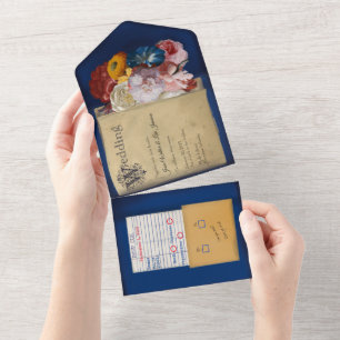 Hochzeitseinladung im Stil eines alten Bibliotheks All In One Einladung
