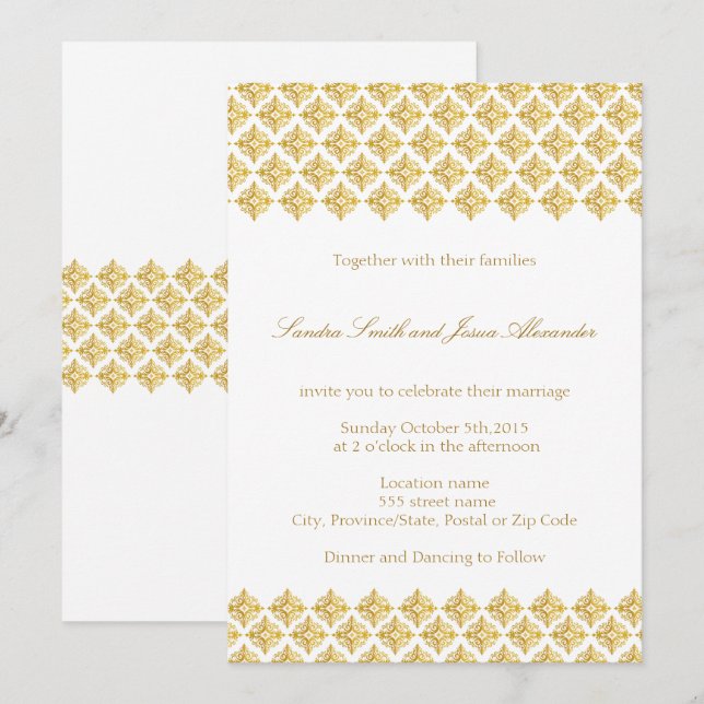 Hochzeitseinladung Imitats Gold Arabesques Einladung (Vorne/Hinten)