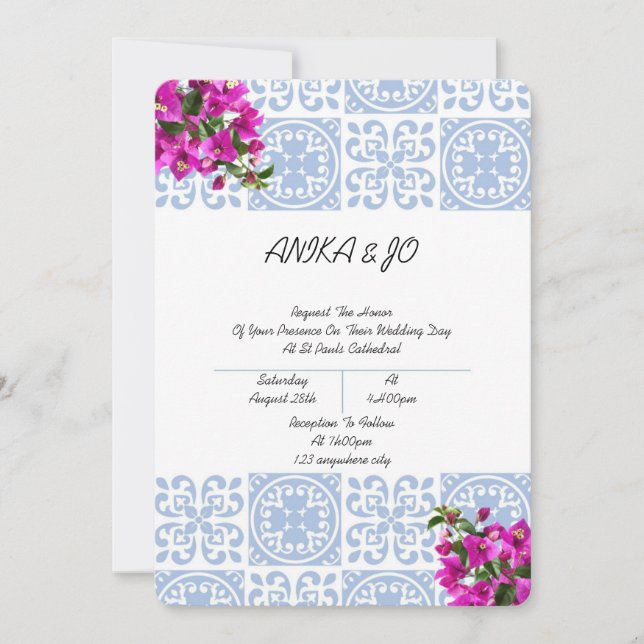 Hochzeitseinladung in blau-romantischem italienisc einladung (Vorderseite)