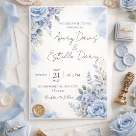Hochzeitseinladung in Staubblau | Elegante Wasserf Einladung