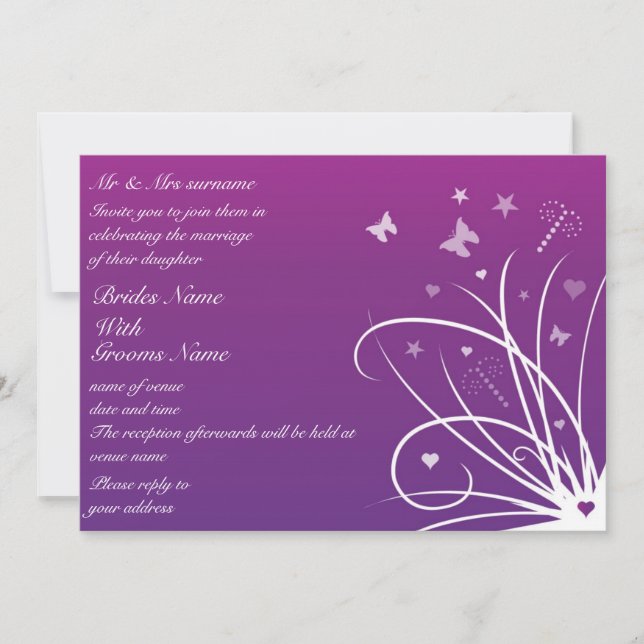 Hochzeitseinladung - Lila Schmetterlingswirl Einladung (Vorderseite)