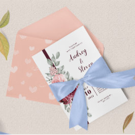 Hochzeitseinladung Magenta Line Ribbon Flora Save The Date