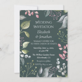 Hochzeitseinladung mit blassgrauen und roten Blätt Einladung