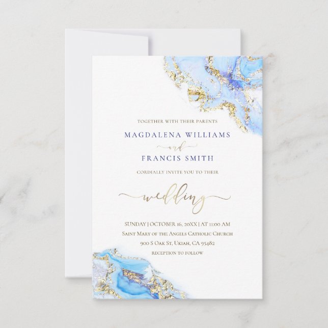 Hochzeitseinladung mit blauer Tinte Einladung (Vorderseite)