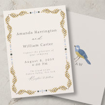 Hochzeitseinladung mit botanischem Rahmen und Voge