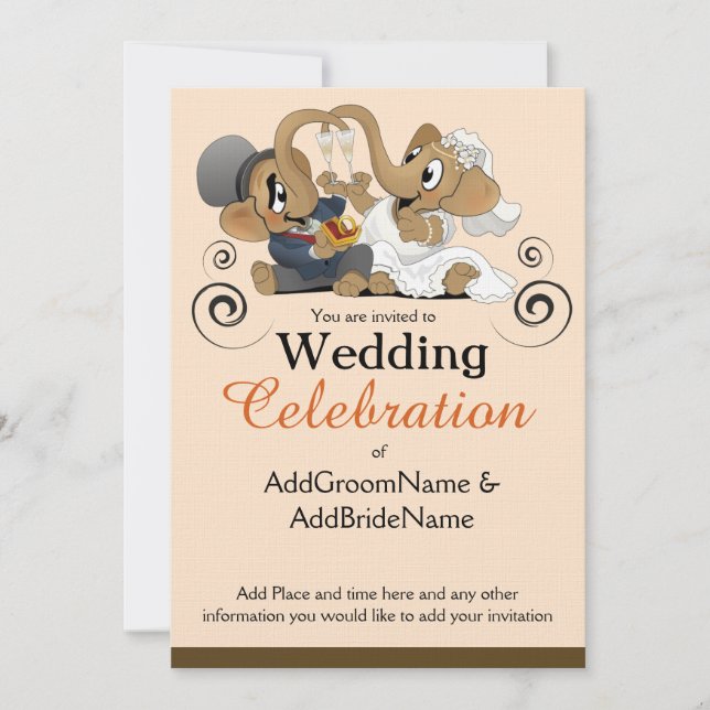 Hochzeitseinladung mit Elefantgrafik Einladung (Vorderseite)