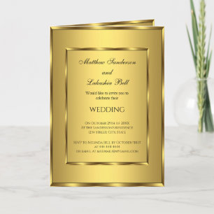 Hochzeitseinladung mit Empfang-Menü Gold Einladung
