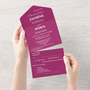 Hochzeitseinladung mit farbigen Blöcken – Magenta All In One Einladung