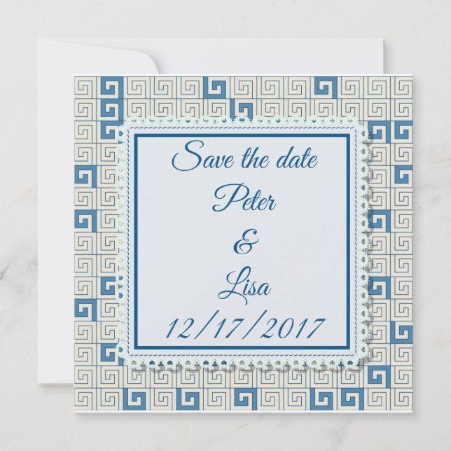 Hochzeitseinladung mit griechischem Muster Save The Date (Vorderseite)
