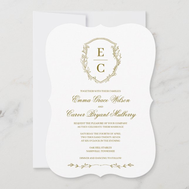 Hochzeitseinladung mit Heritage Monogramm-Wappen B (Vorderseite)