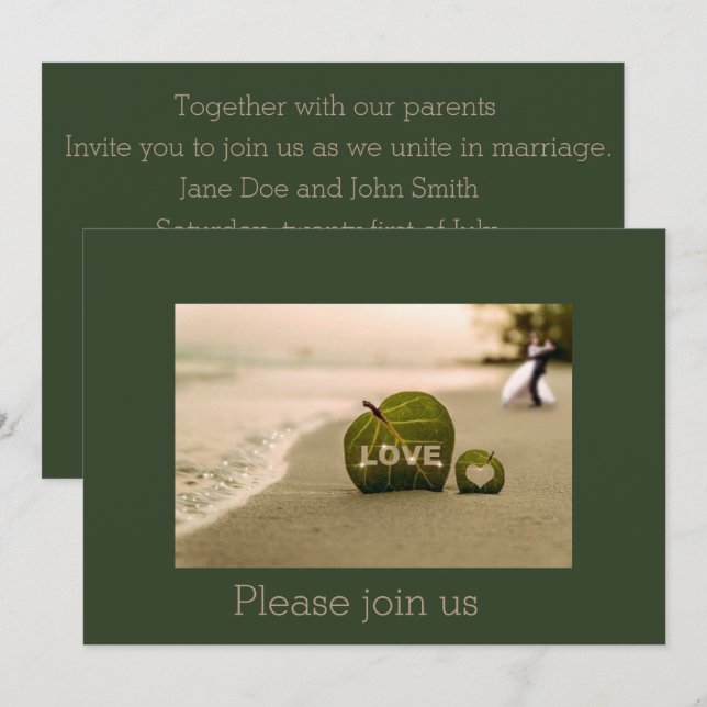 Hochzeitseinladung mit Liebe am Strand Einladung (Vorne/Hinten)