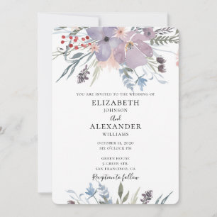 Hochzeitseinladung mit lila Blumen. Florale Einlad Einladung
