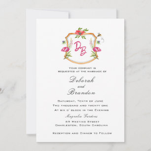 Hochzeitseinladung mit monogrammierten Wappen und  Ankündigung