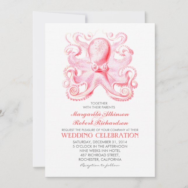 Hochzeitseinladung mit Oktopus für Wassersportler Einladung (Vorderseite)