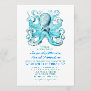 Hochzeitseinladung mit Oktopus für Wassersportler Einladung