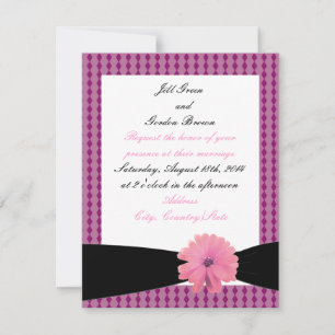 Hochzeitseinladung mit rosa Blume und schwarzem Ba Einladung